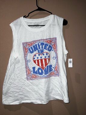 Old Navy White Sleeveless Graphic Tank with Red & Blue Print